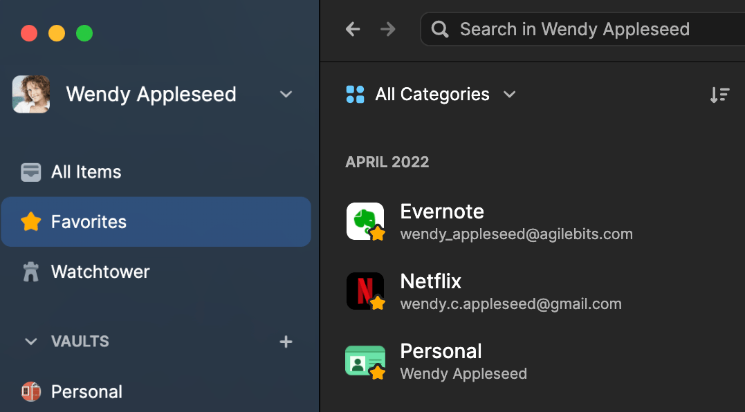 1Password 8 for Windows in Dark Mode