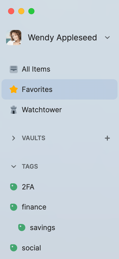 Access your favorites and tags from the sidebar