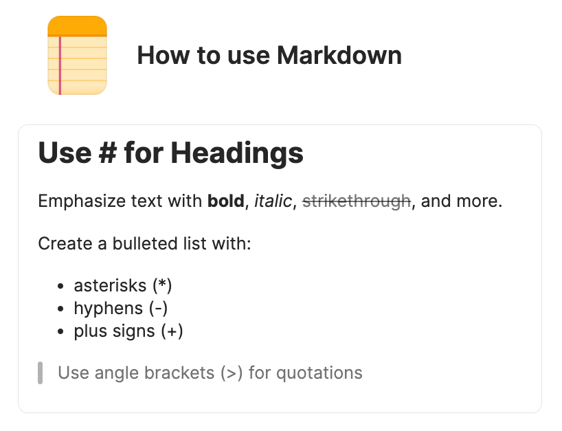 Use Markdown to format notes