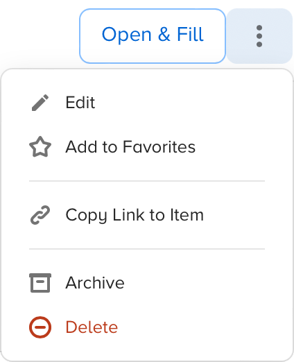 Archive and delete items in the 1Password pop-up