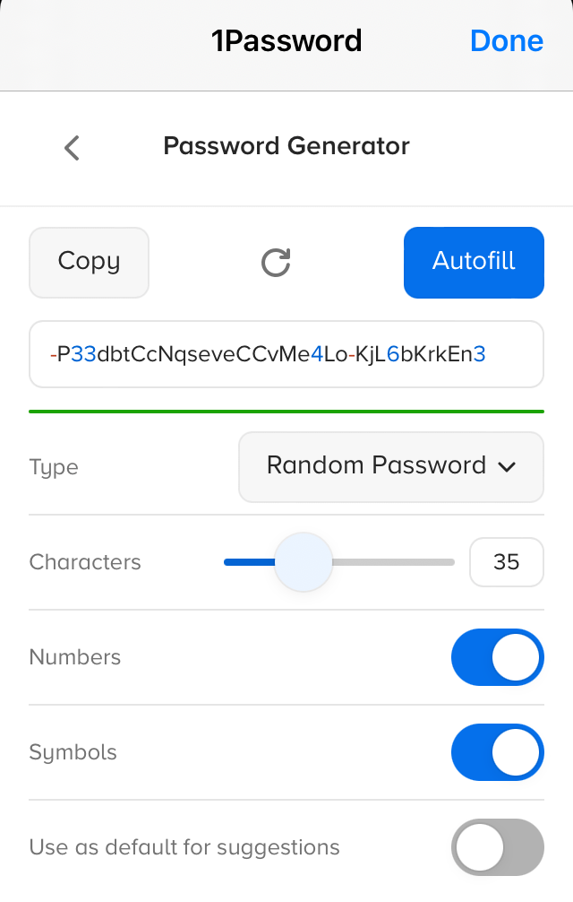 The password generator in 1Password for Safari