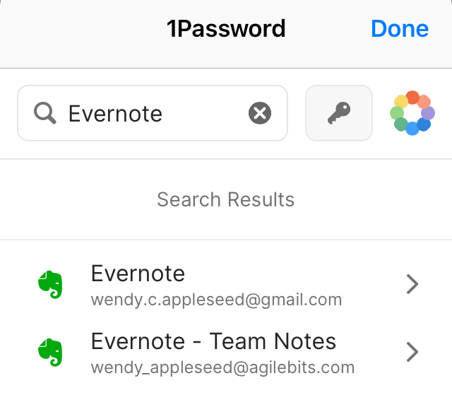 Search in the 1Password pop-up