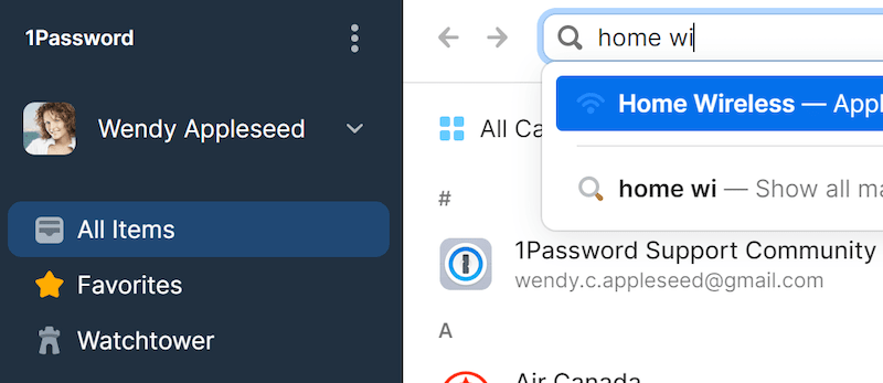 Search 1Password to find what you need