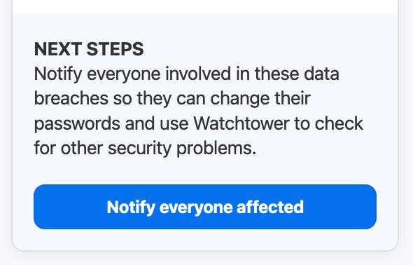 The section of the sidebar where you can send a notification to team members affected by data breaches.