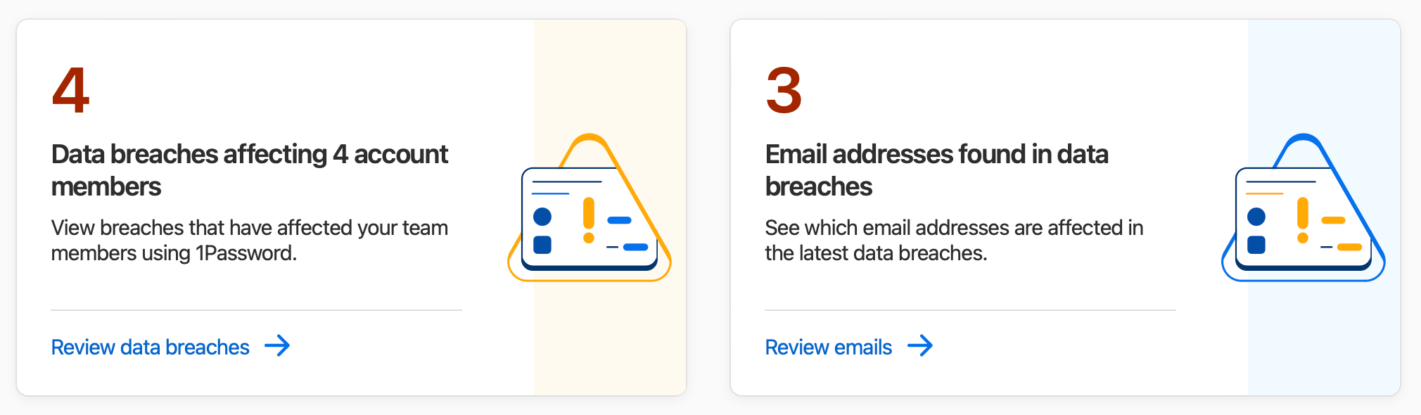 The breach checks section of the Insights page on 1password.com.