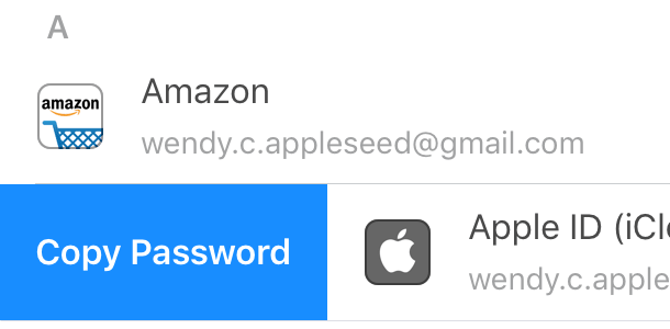 Swipe right to copy a password