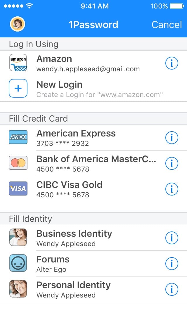 Suggested items in 1Password