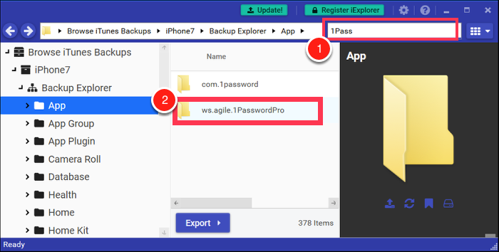 the App folder expanded with the ws.agile.1PasswordPro folder selected