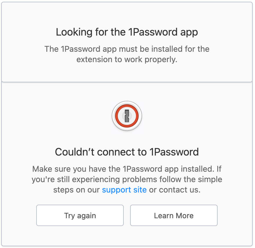 Couldn’t connect to 1Password. Make sure you have the 1Password app installed.