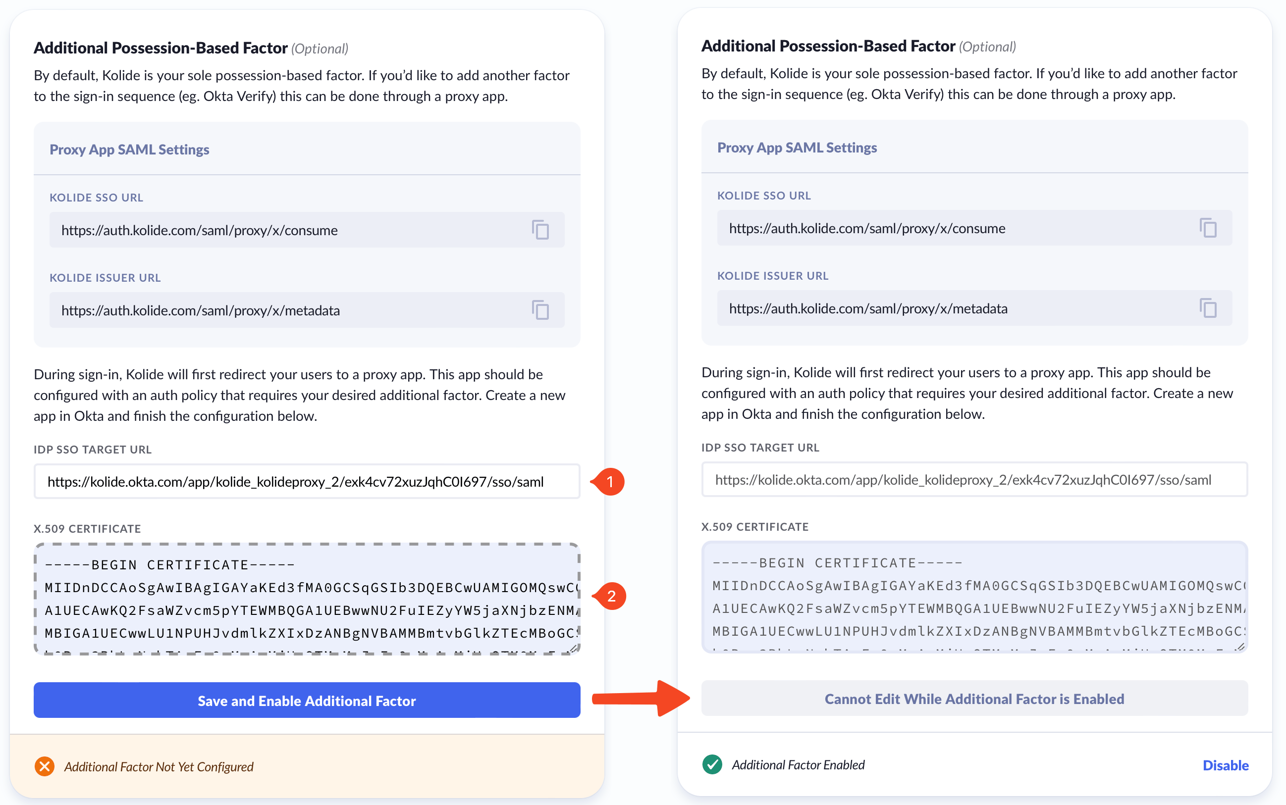 The Proxy App SAML Settings modal.