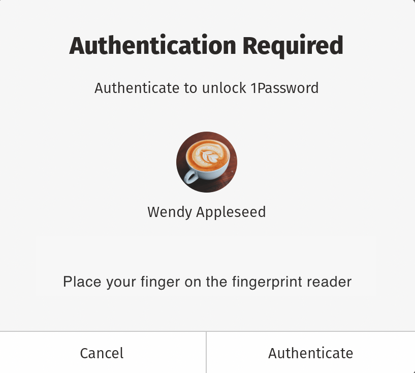 Authentifiez-vous pour déverrouiller l'invite 1Password