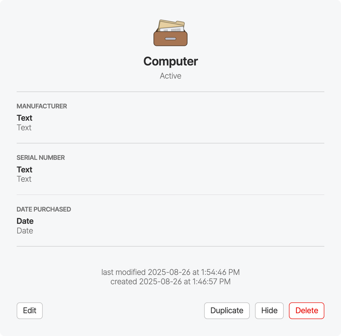 Managing a custom item template on 1Password.com
