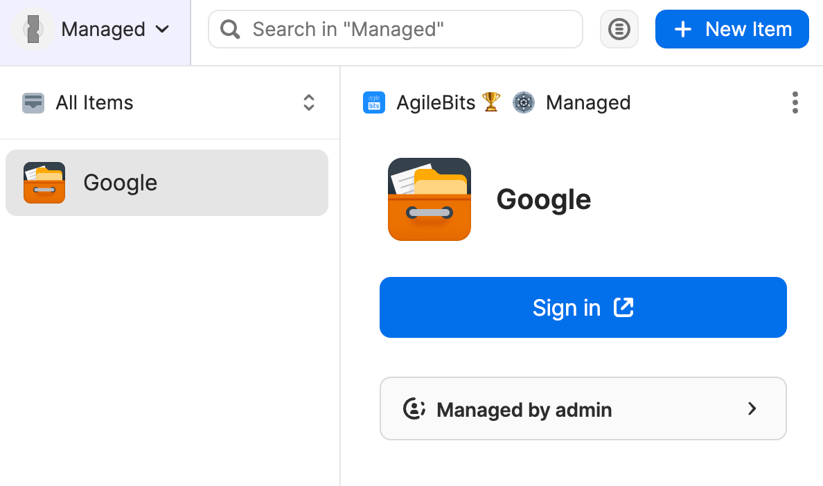 Managed items in the browser extension