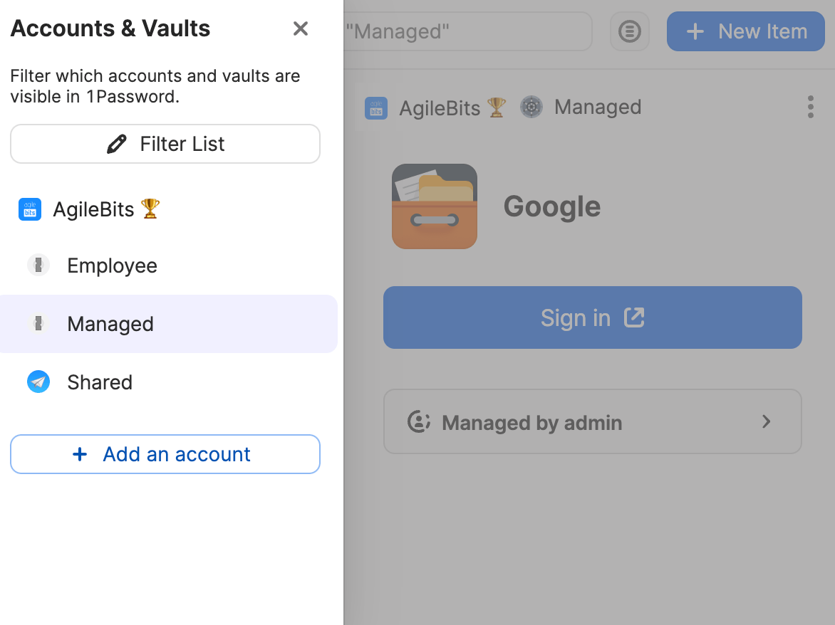 Managed vault in the browser extension