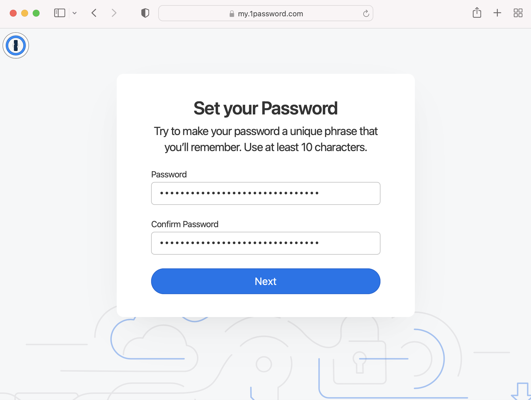 Account setup: create your account password