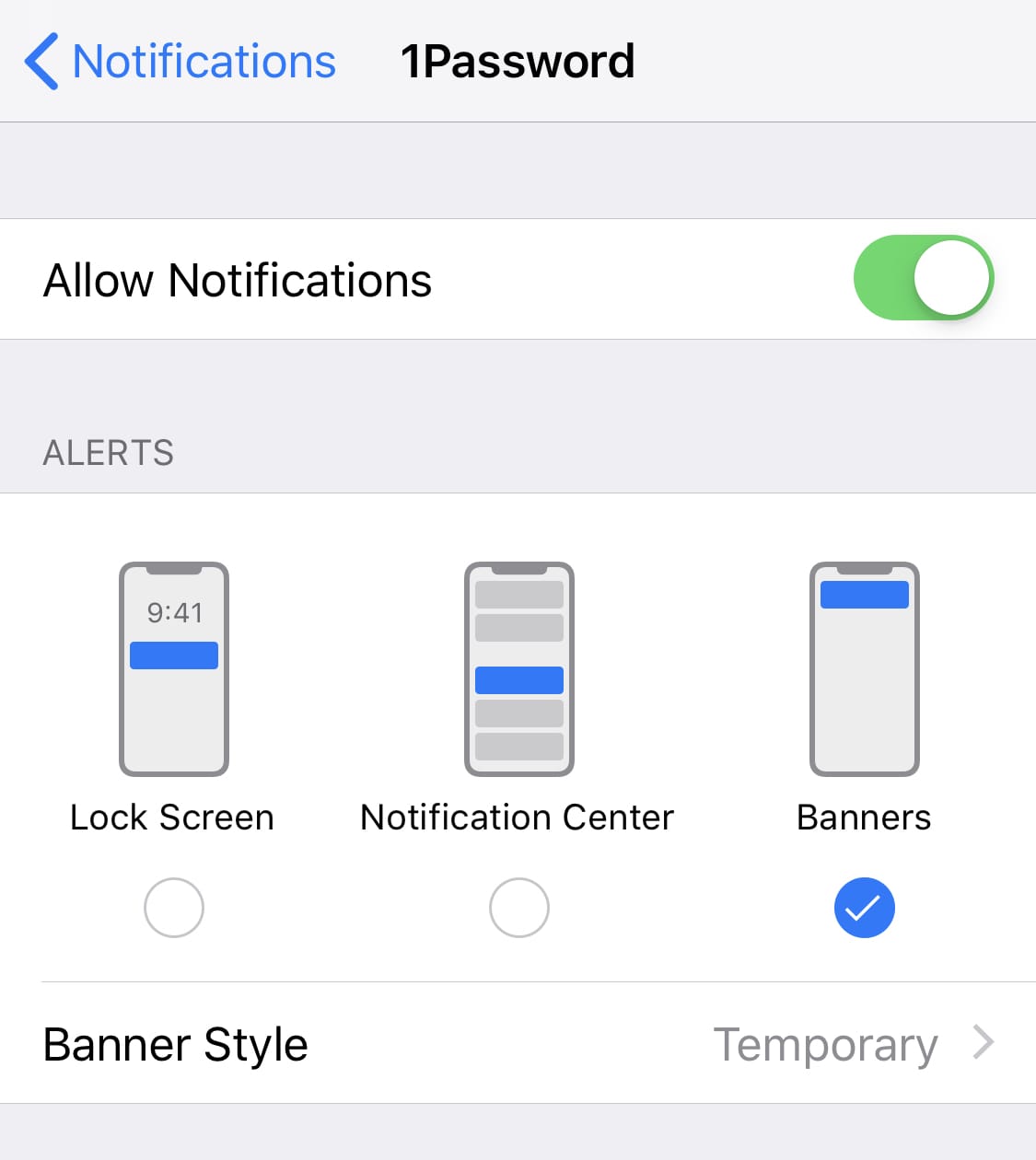 Notification settings on iOS