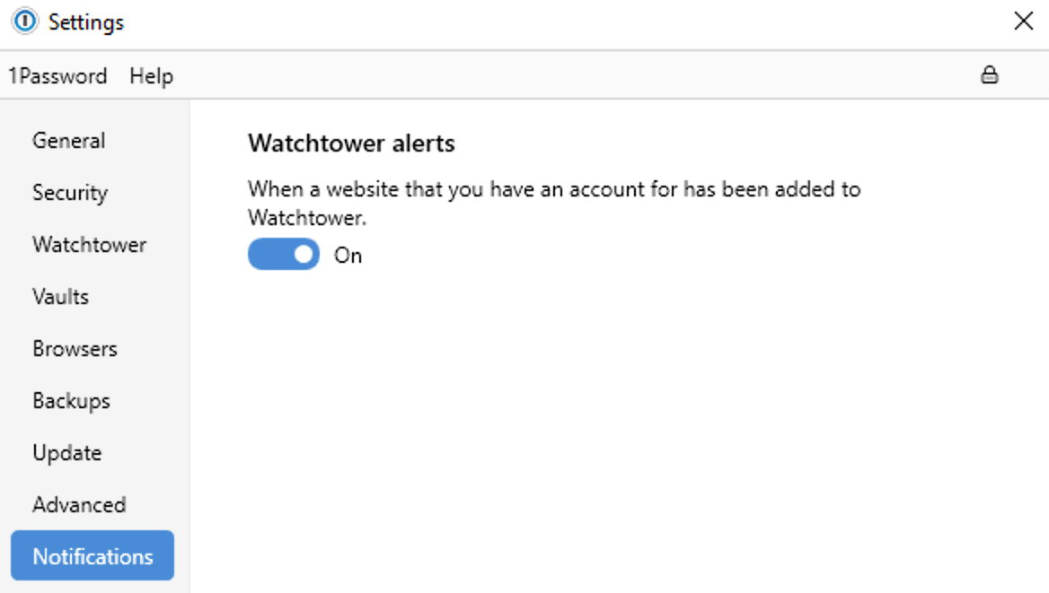 Notification settings in 1Password for Windows