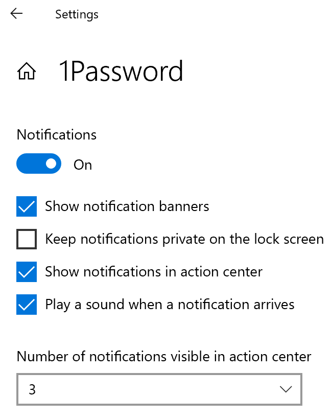 Notification settings on Windows