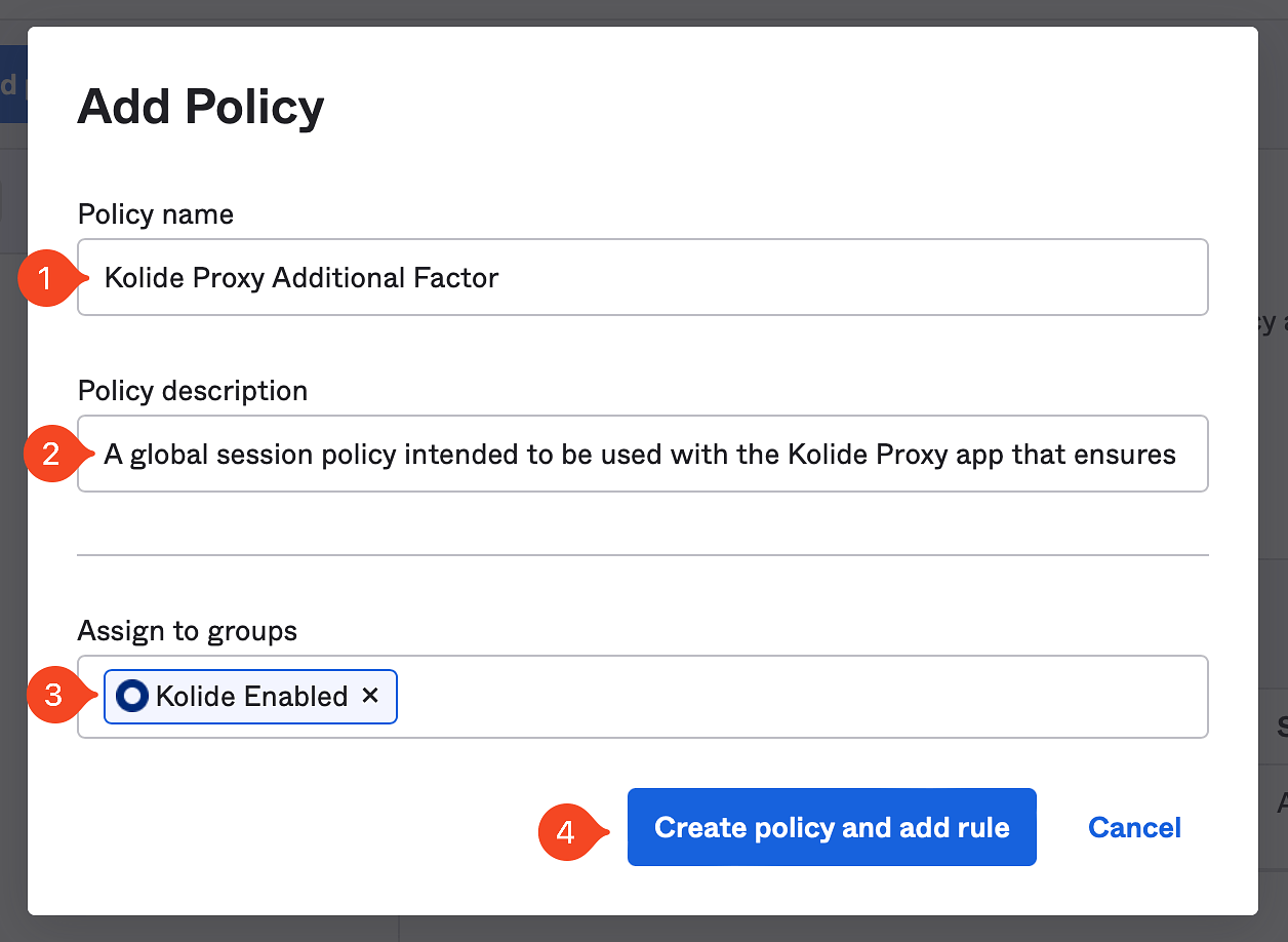 The Add Policy modal.