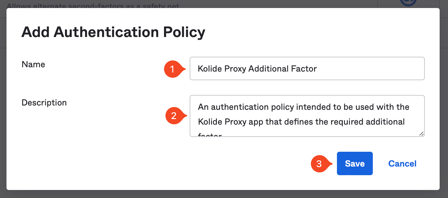 The Add Authentication Policy modal.