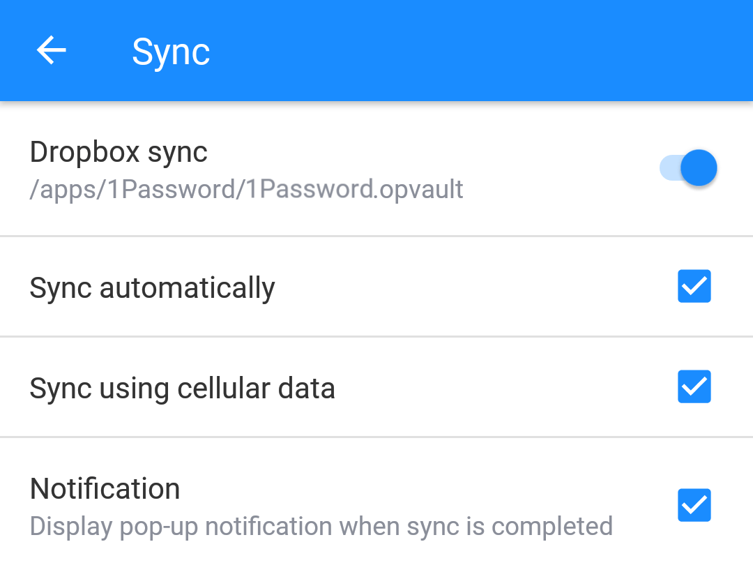 Sync settings in 1Password for Android