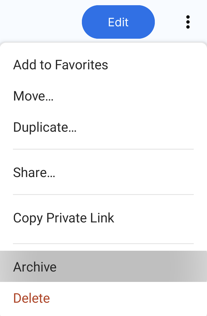 The ellipsis dropdown menu open with Archive selected.