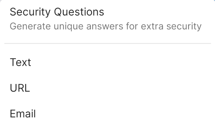 The option to create security questions shown in the Add More menu.