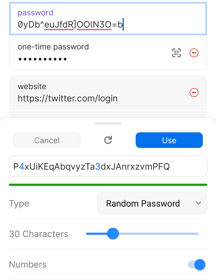 How do you select a different generated password? — 1Password