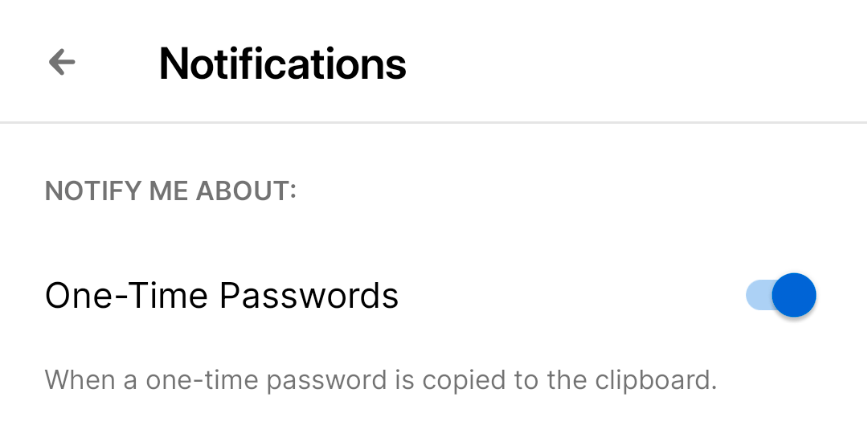 Notification settings in 1Password for Android