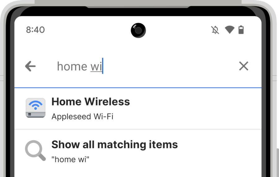 A search for items containing 'home wi' in the title, with Home Wireless as the top result.