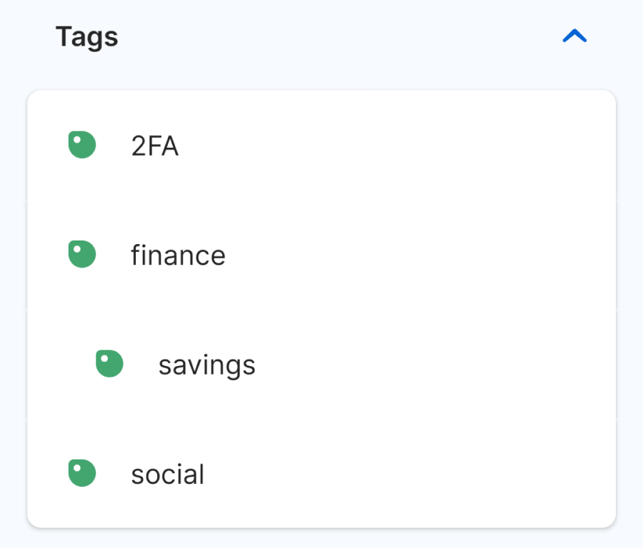 The tags section on the items tab.