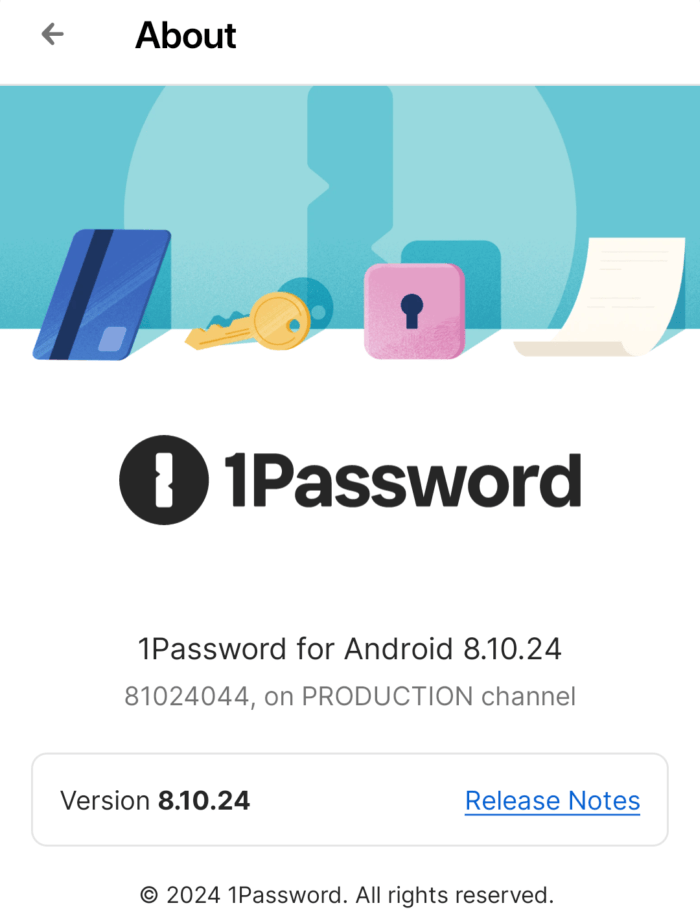 1Password for Android version number