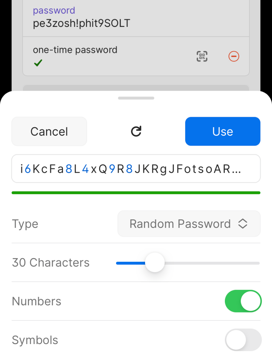 Generate a password in 1Password for iOS