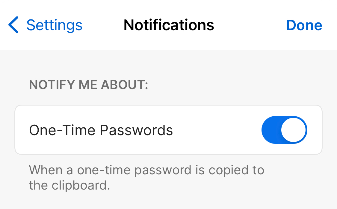 Notification settings in 1Password for iOS