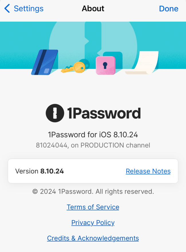 1Password for iOS version number