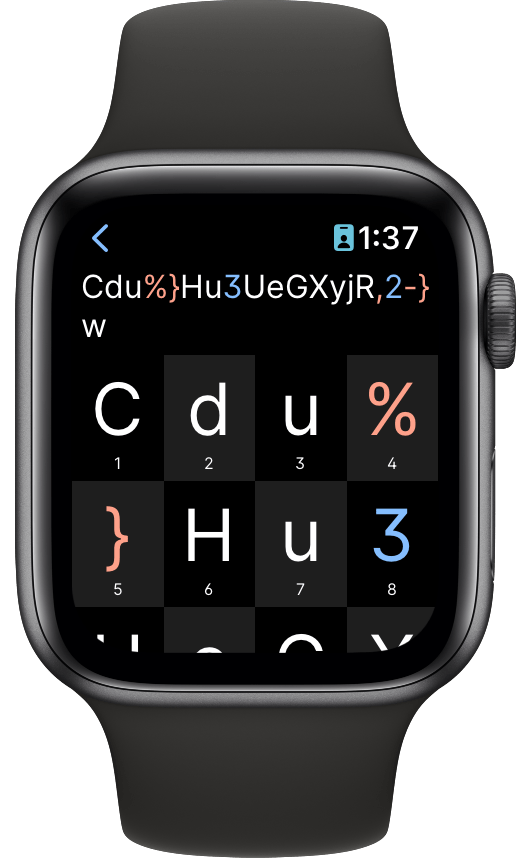 An enlarged password on Apple Watch