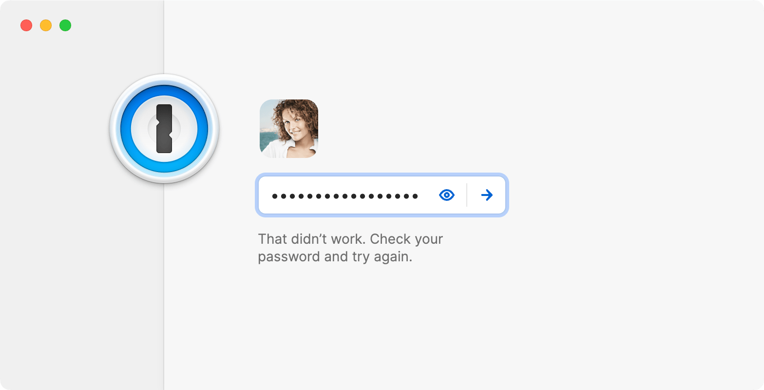 1Password lock screen when the account password isn't accepted