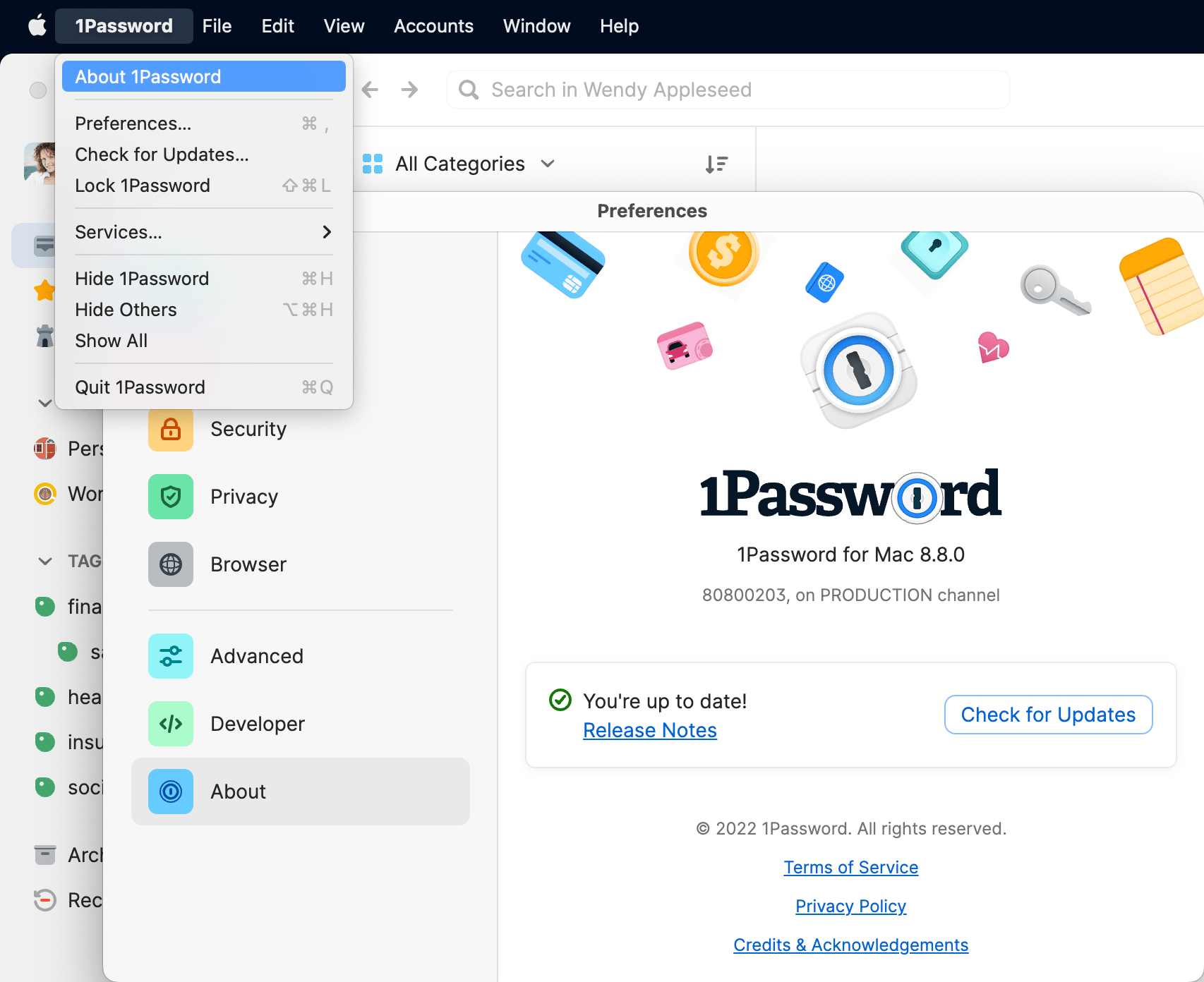 1Password for Mac version number