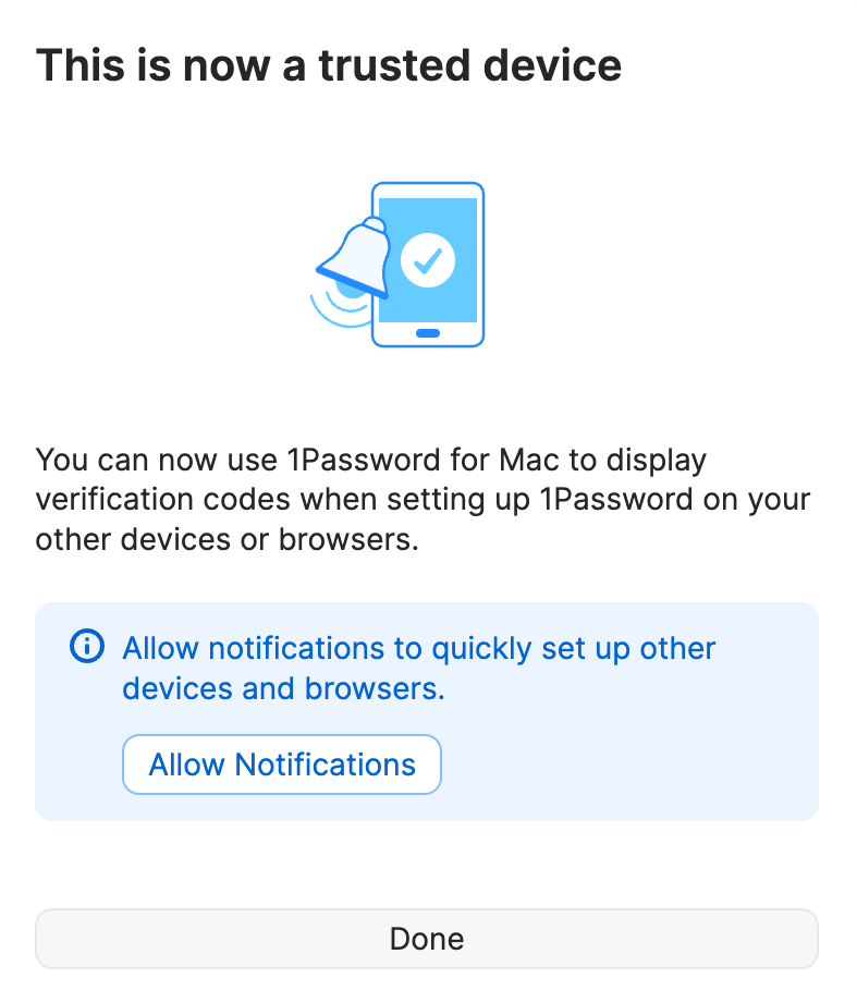 A popup that appears in 1Password for Mac after you sign in to an account with SSO.