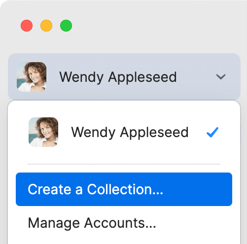 The sidebar menu open with Create a Collection selected.