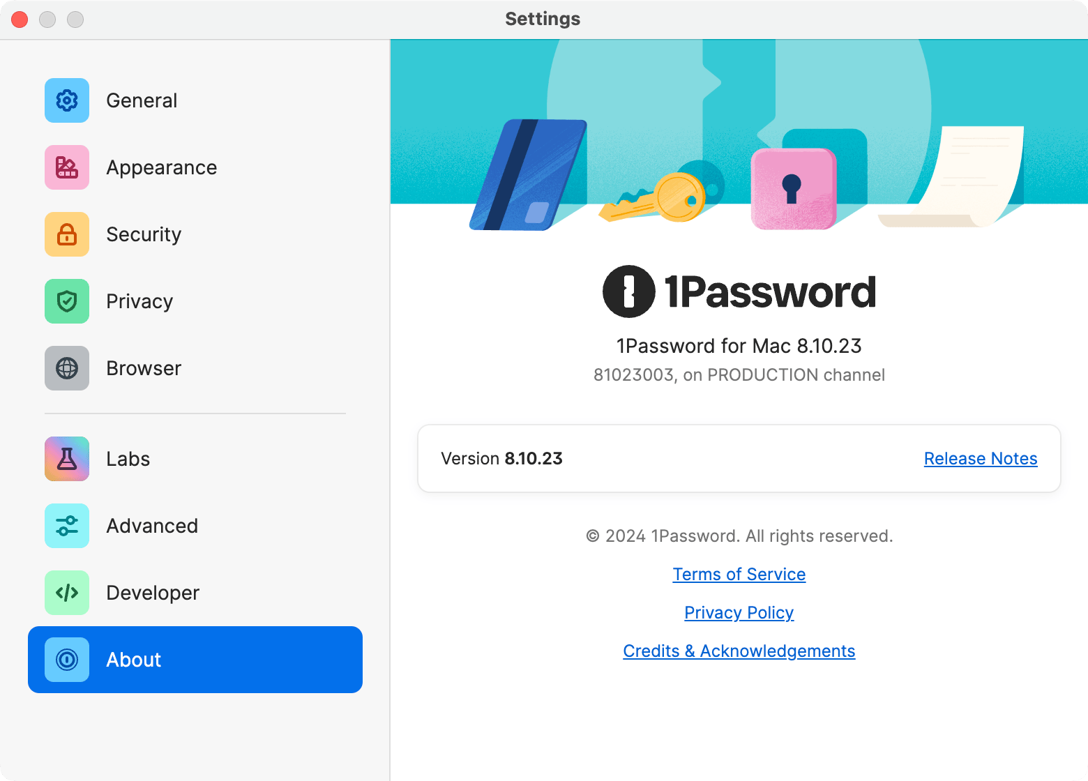 1Password for Mac version number