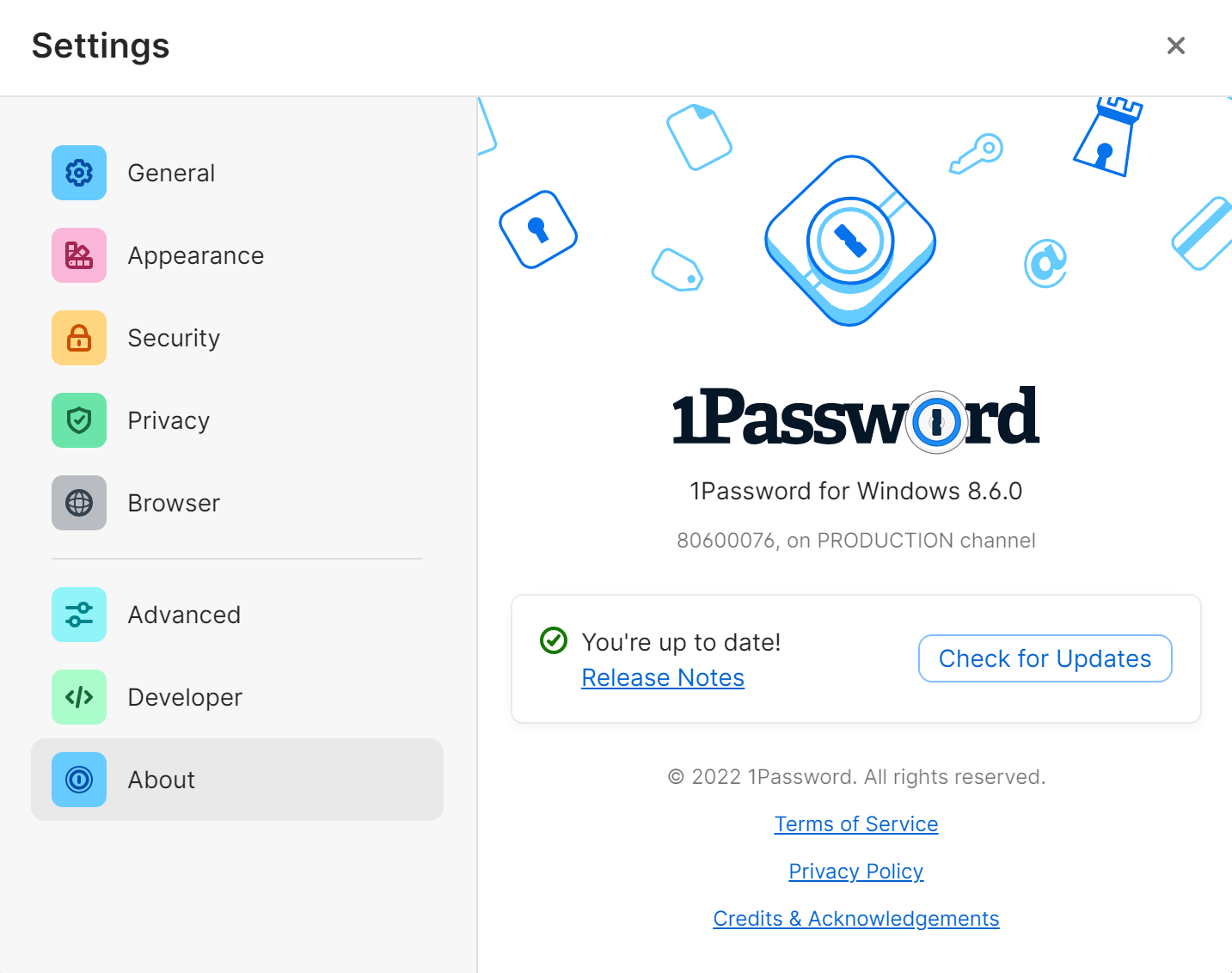 1Password for Windows version number