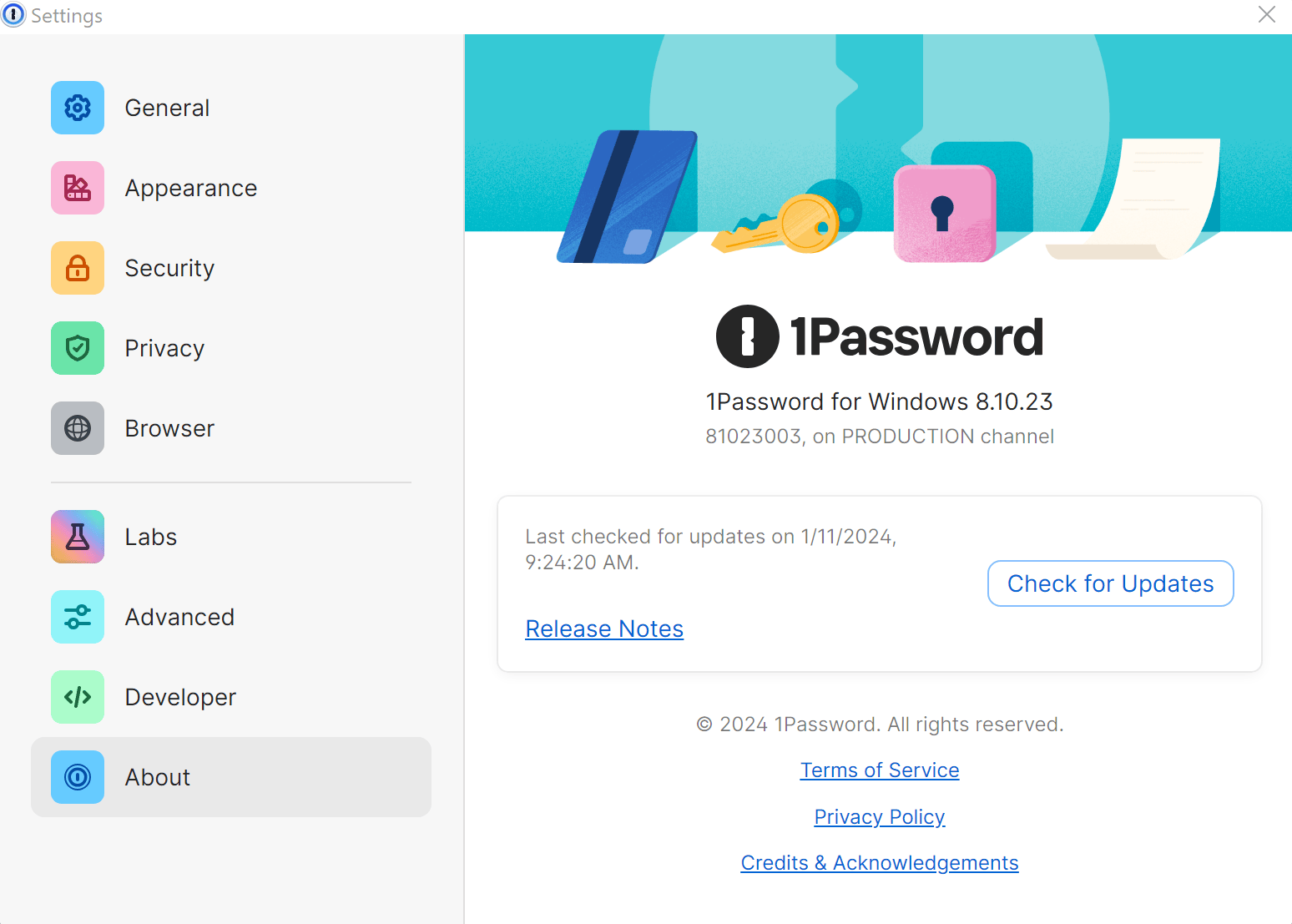 1Password for Windows version number