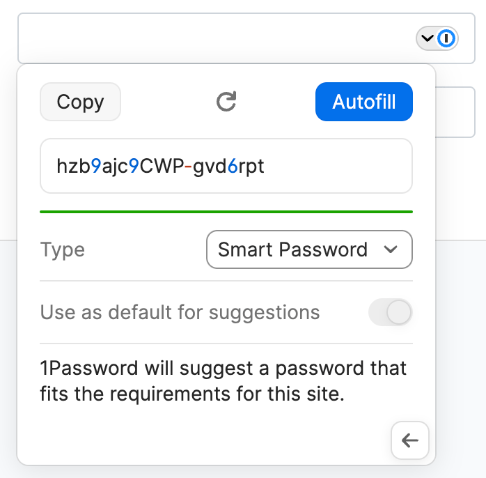 The password generator in the inline menu