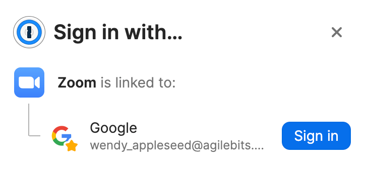 The 1Password prompt to sign in to a website with the provider you use for that site.