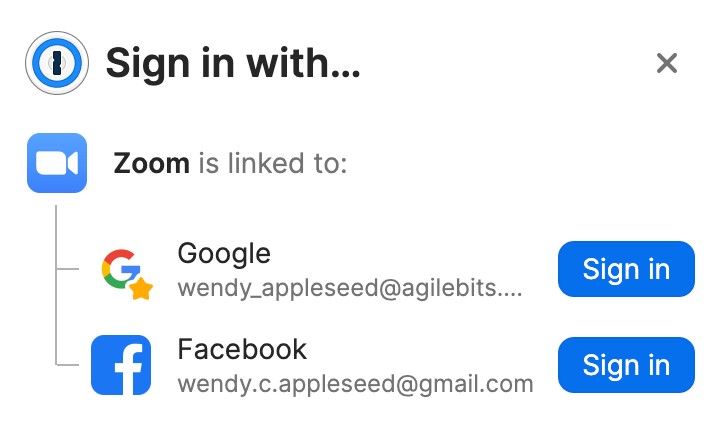 The 1Password prompt to sign in to a website with the provider you use for that site.