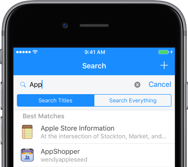 A search for items containing 'App' in the title