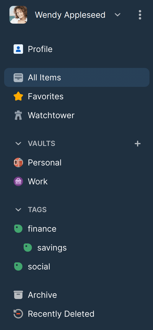 The sidebar in 1Password for Linux with All Items selected