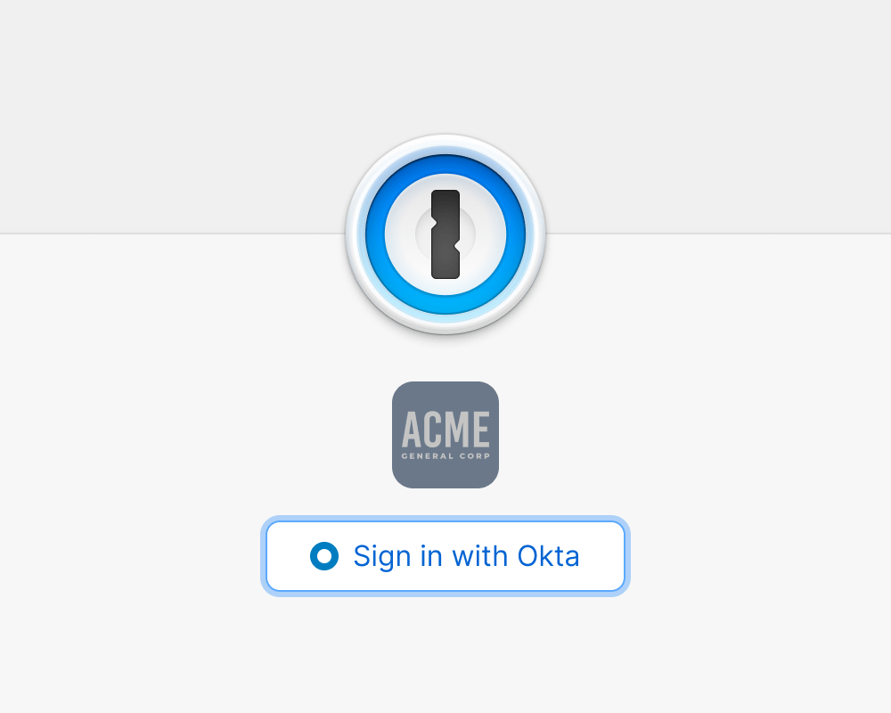 The 1Password extension sign-in view for an account with Unlock with Identity Provider turned on.
