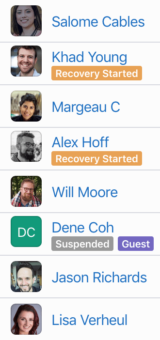 A list of team members in a team report